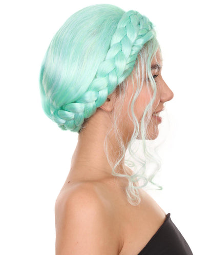 プレミアムハロウィンパーティー 女性 H-5404 ミディアムレングス ブレイデッドアップド アイコニックインフルエンサーオブソーシャルメディアウィッグ ブルー
