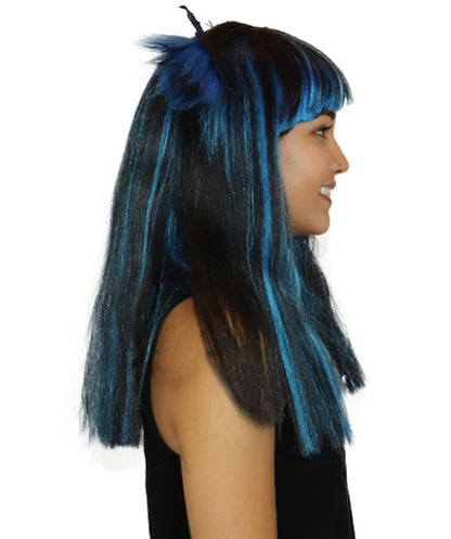 バットブラック&ブルーウィッグ H-3606 ミディアムボブコスプレハロウィンウィッグ プレミアム 通気性の良い キャップレスキャップ