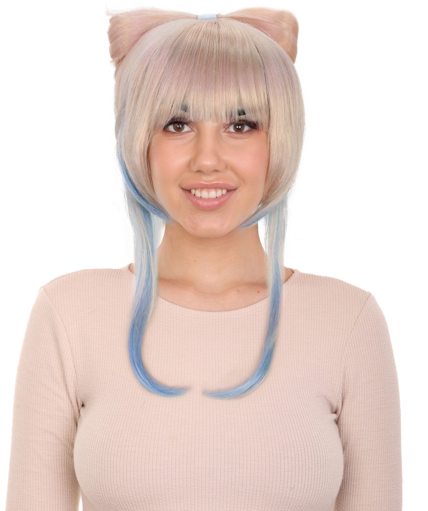 レディース H-5970 ピンク ウィッグ 合成繊維 キャップレス キャップ ハロウィンにぴったり