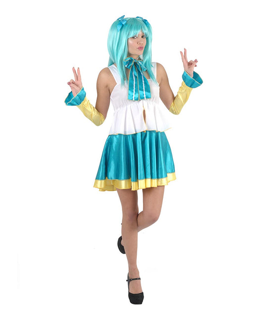 大人の女性用 JCA-003 スクールアイドル3点セットコスチューム ホワイト ブルー ハロウィン衣装