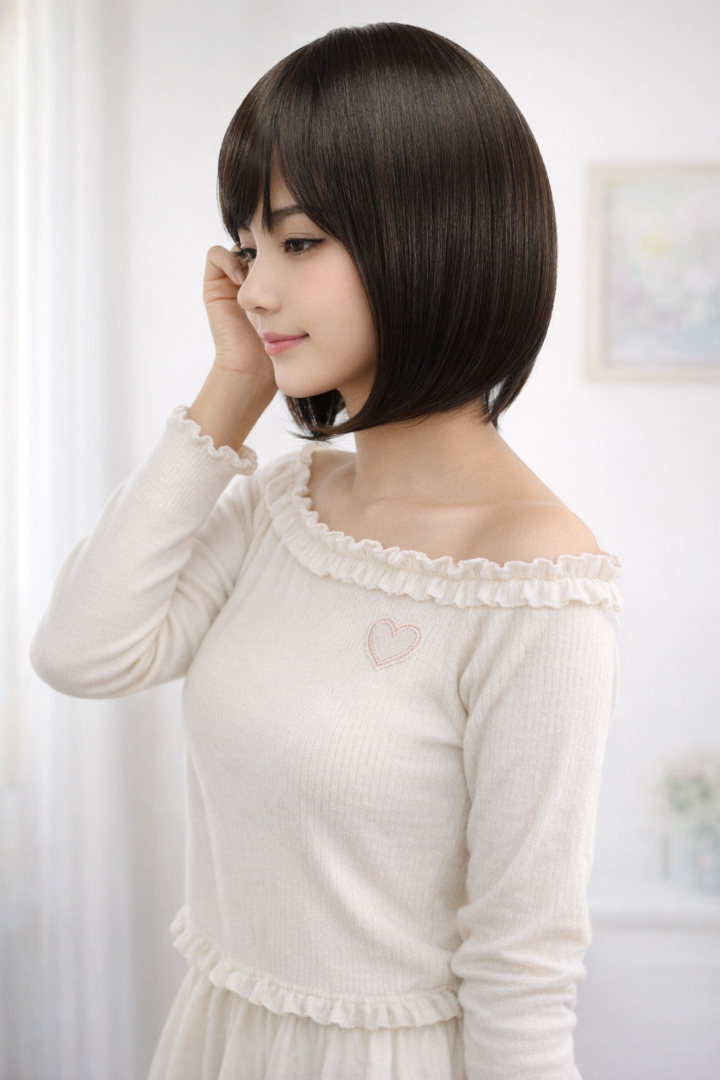 Wigs2you W-1011 耐熱商 の毛が前下がりになったスタイル、大人っぽい洗練されたボブスタイルです、ウィッグネット付き