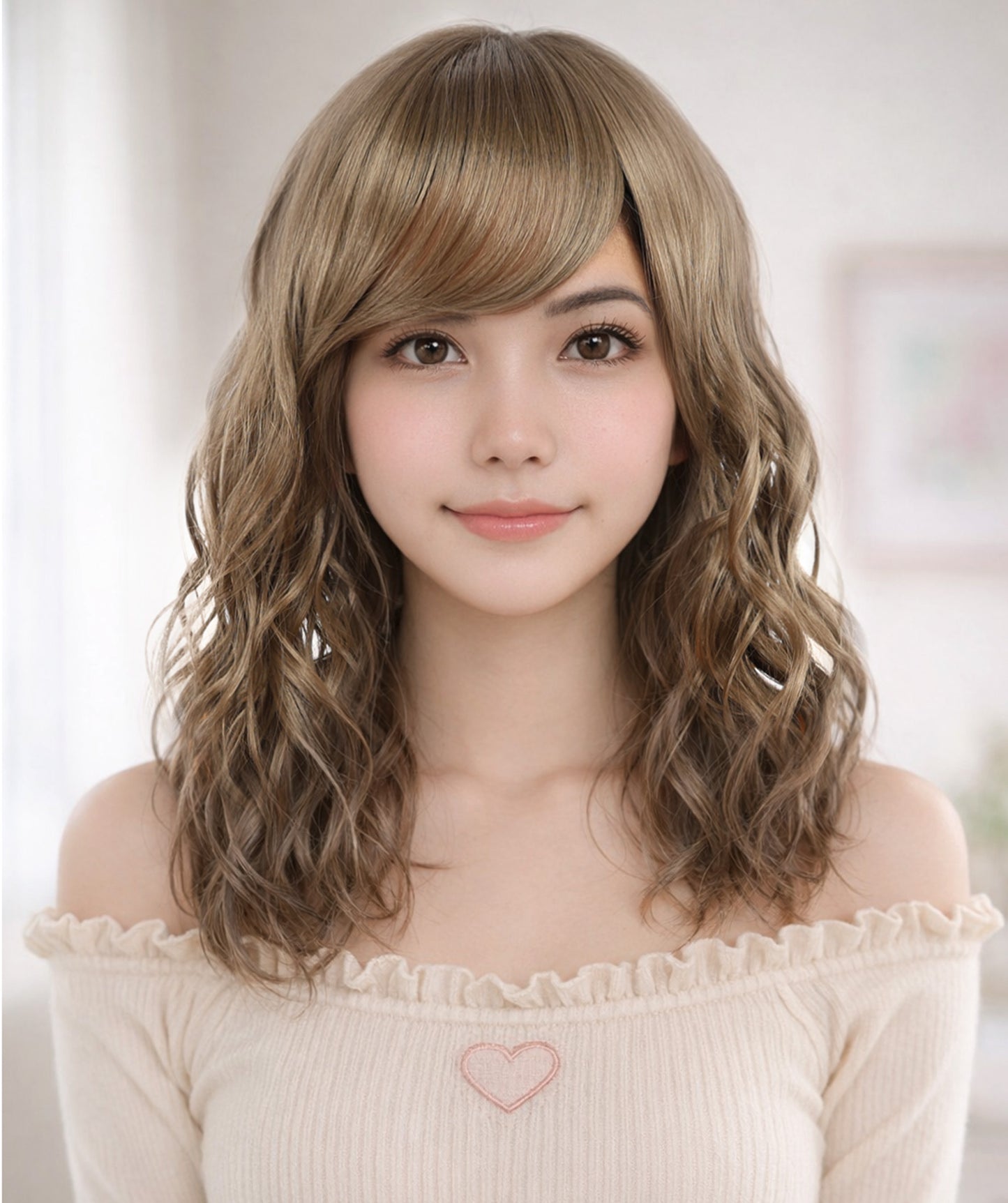 Wigs2you W-1023 自然で程よいボリュームのなみなみカールミディアムウィッグ | どんなスタイルにあわせてもオシャレ度アップ | ウィッグネット付き