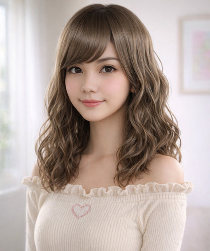 Wigs2you W-1023 自然で程よいボリュームのなみなみカールミディアムウィッグ | どんなスタイルにあわせてもオシャレ度アップ | ウィッグネット付き