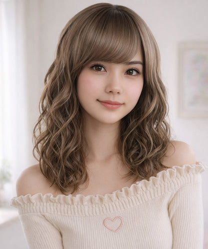 Wigs2you W-1023 自然で程よいボリュームのなみなみカールミディアムウィッグ | どんなスタイルにあわせてもオシャレ度アップ | ウィッグネット付き