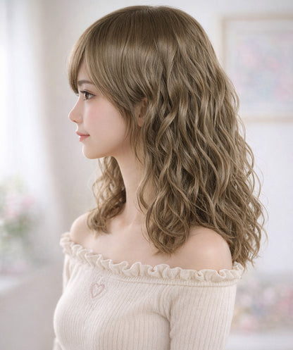 Wigs2you W-1023 自然で程よいボリュームのなみなみカールミディアムウィッグ | どんなスタイルにあわせてもオシャレ度アップ | ウィッグネット付き