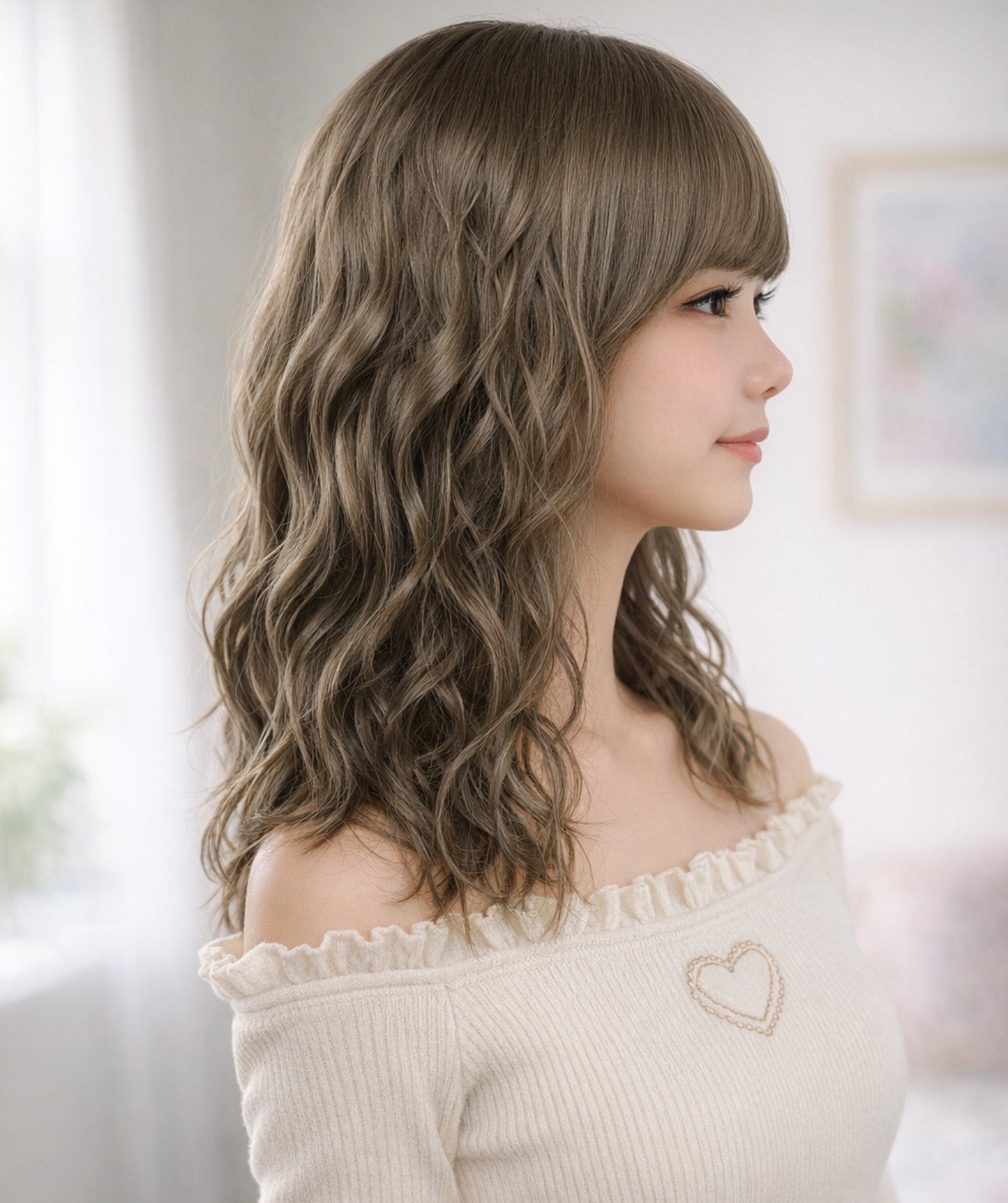 Wigs2you W-1023 自然で程よいボリュームのなみなみカールミディアムウィッグ | どんなスタイルにあわせてもオシャレ度アップ | ウィッグネット付き