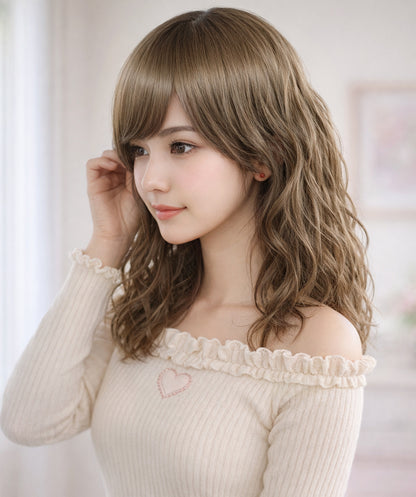 Wigs2you W-1023 自然で程よいボリュームのなみなみカールミディアムウィッグ | どんなスタイルにあわせてもオシャレ度アップ | ウィッグネット付き