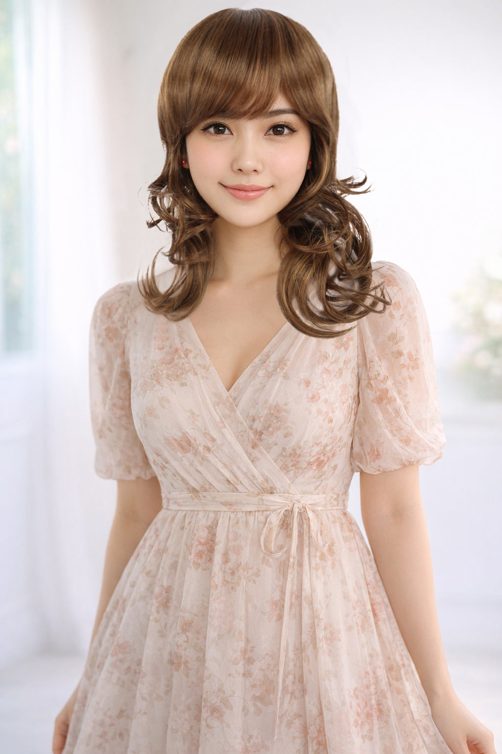 Wigs2you W-503 毛先カールのロングウィッグです！前髪短めでとってもキュート女性らしいフェミニンなスタイルです！ ウィッグネット付き