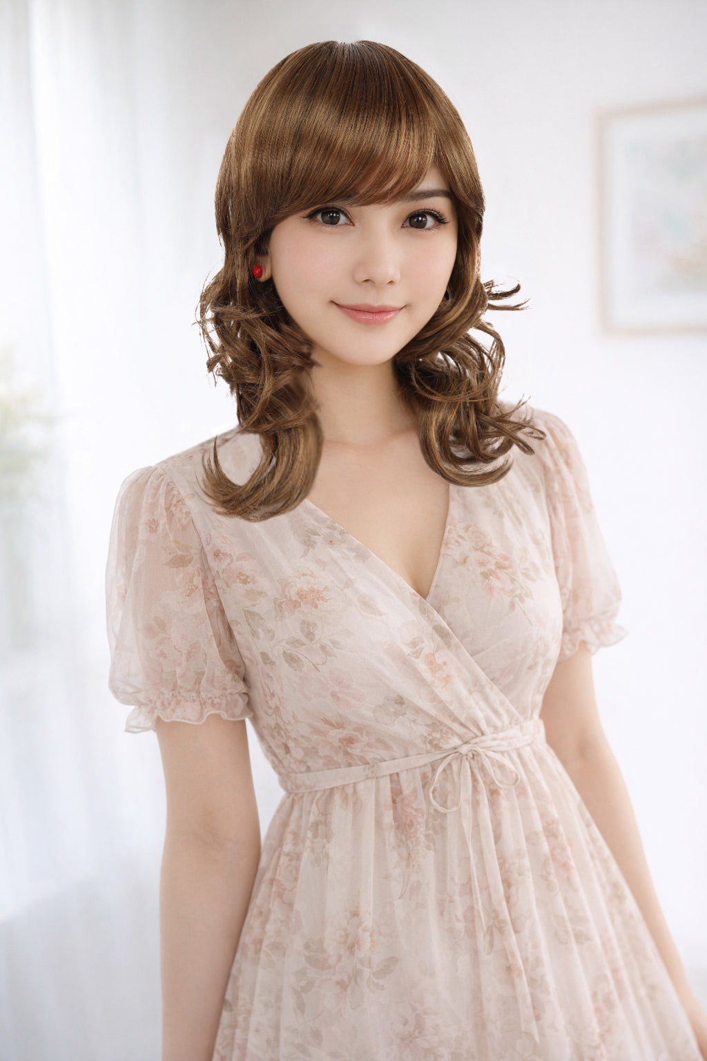 Wigs2you W-503 毛先カールのロングウィッグです！前髪短めでとってもキュート女性らしいフェミニンなスタイルです！ ウィッグネット付き