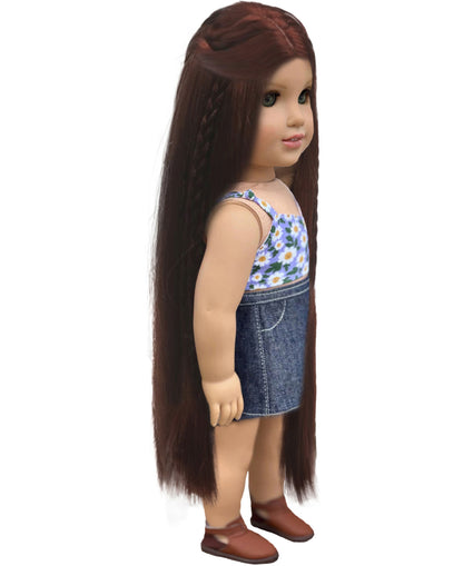 Wigs2you WD40-022 12インチ ダークオーバーン 合成ドール用ウィッグ | 編み込みスタイル | BJD、リボーンドールに最適 | 丈夫なキャップ構造