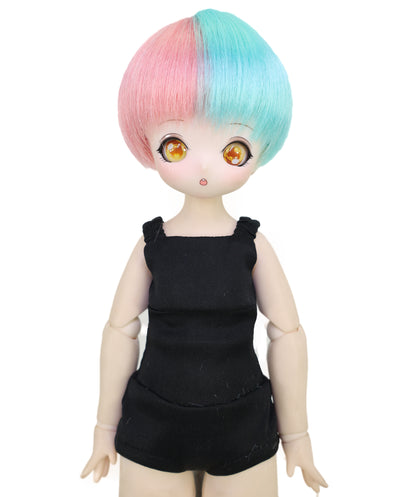 Wigs2you WD40-029 3.5インチ ボブドールウィッグ - ピンクとブルーのスプリットカラーショートヘア ミニドール用 キャップ付き