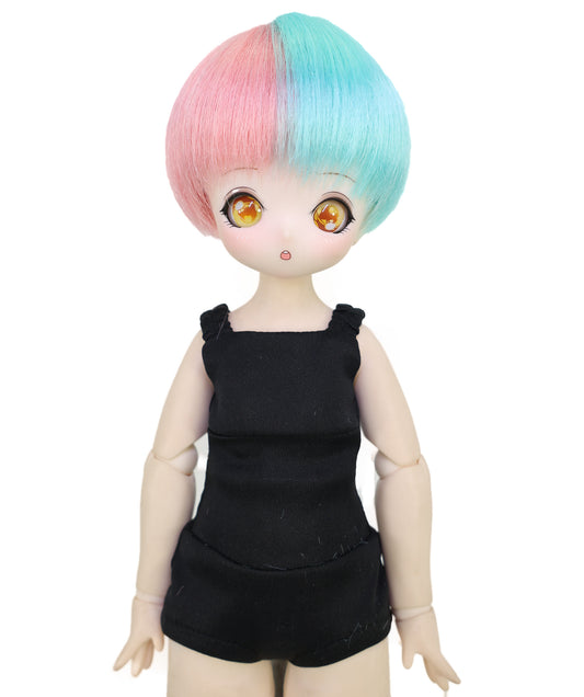 Wigs2you WD40-029 3.5インチ ボブドールウィッグ - ピンクとブルーのスプリットカラーショートヘア ミニドール用 キャップ付き