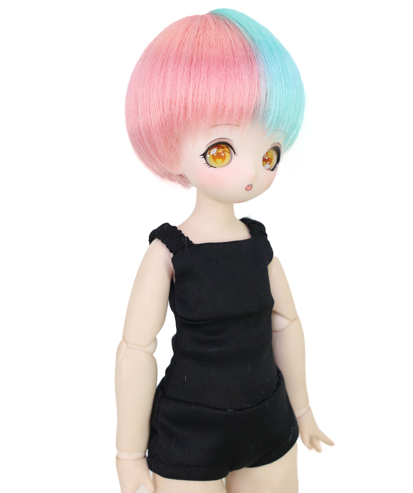 Wigs2you WD40-029 3.5インチ ボブドールウィッグ - ピンクとブルーのスプリットカラーショートヘア ミニドール用 キャップ付き