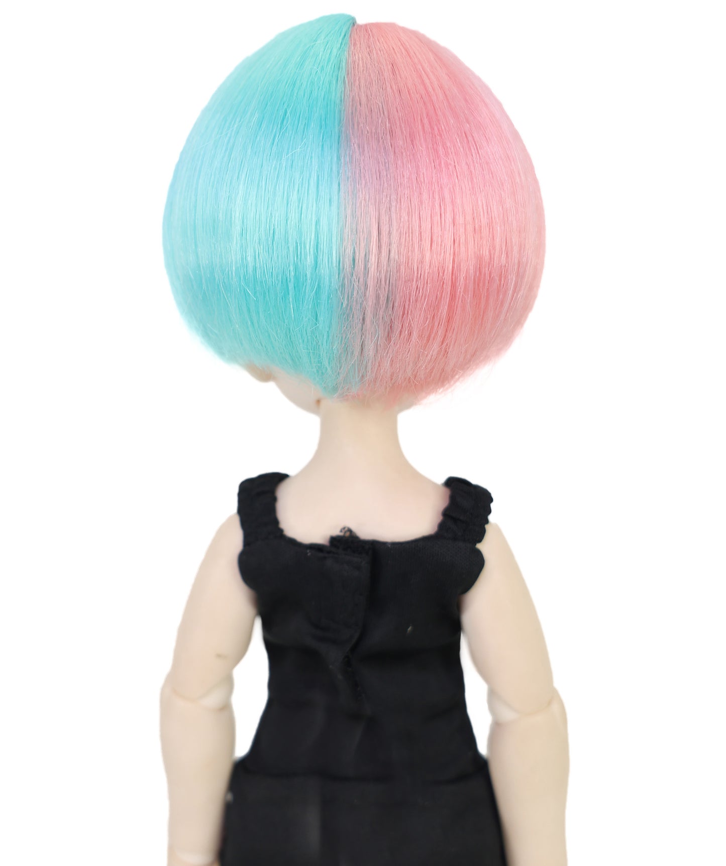 Wigs2you WD40-029 3.5インチ ボブドールウィッグ - ピンクとブルーのスプリットカラーショートヘア ミニドール用 キャップ付き