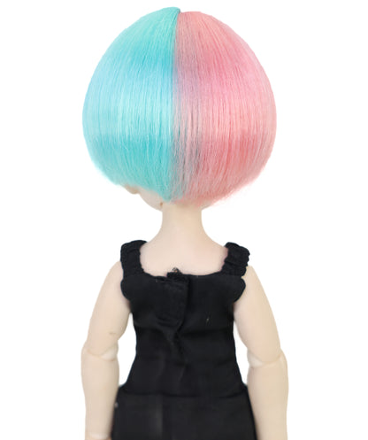 Wigs2you WD40-029 3.5インチ ボブドールウィッグ - ピンクとブルーのスプリットカラーショートヘア ミニドール用 キャップ付き