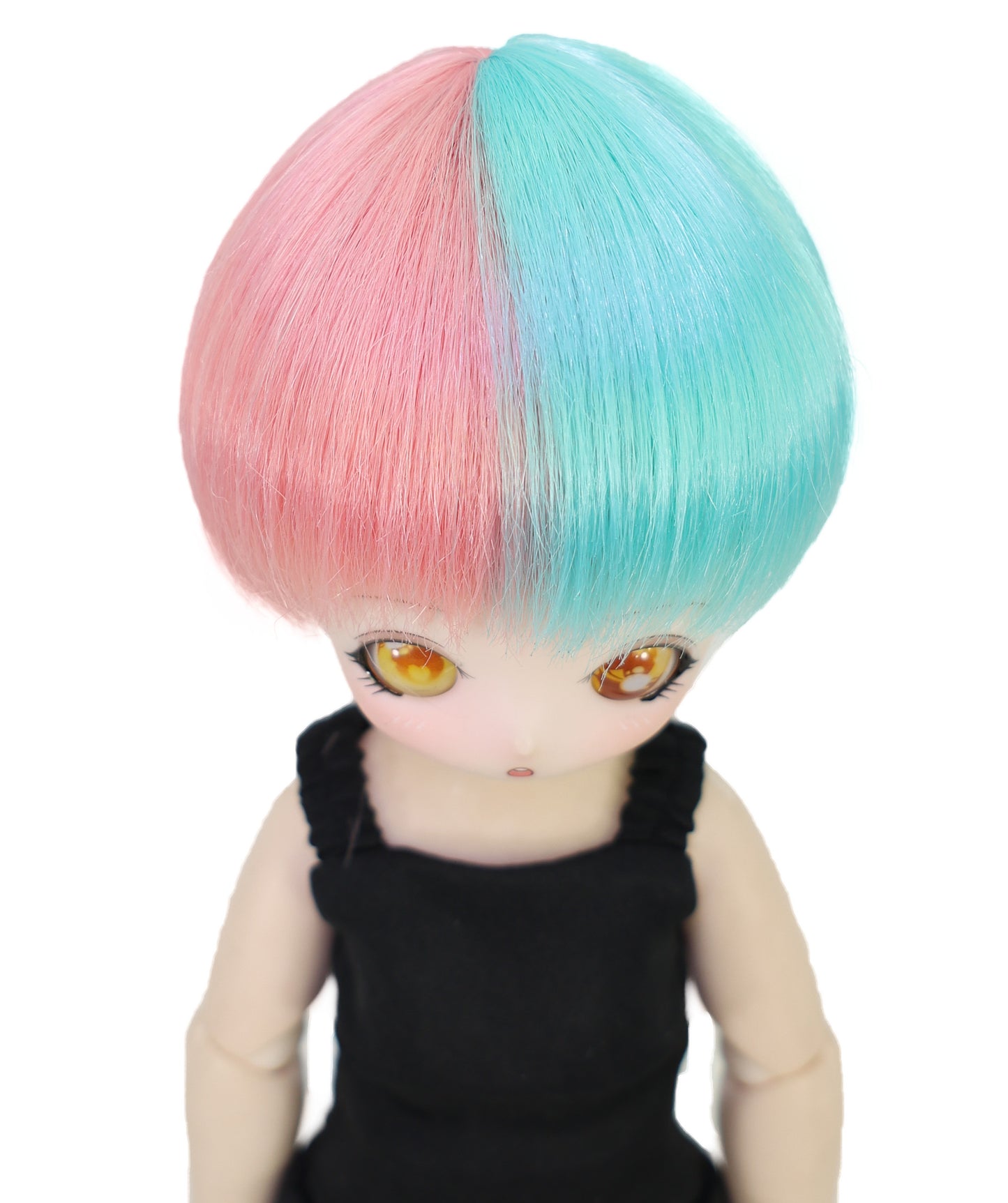 Wigs2you WD40-029 3.5インチ ボブドールウィッグ - ピンクとブルーのスプリットカラーショートヘア ミニドール用 キャップ付き