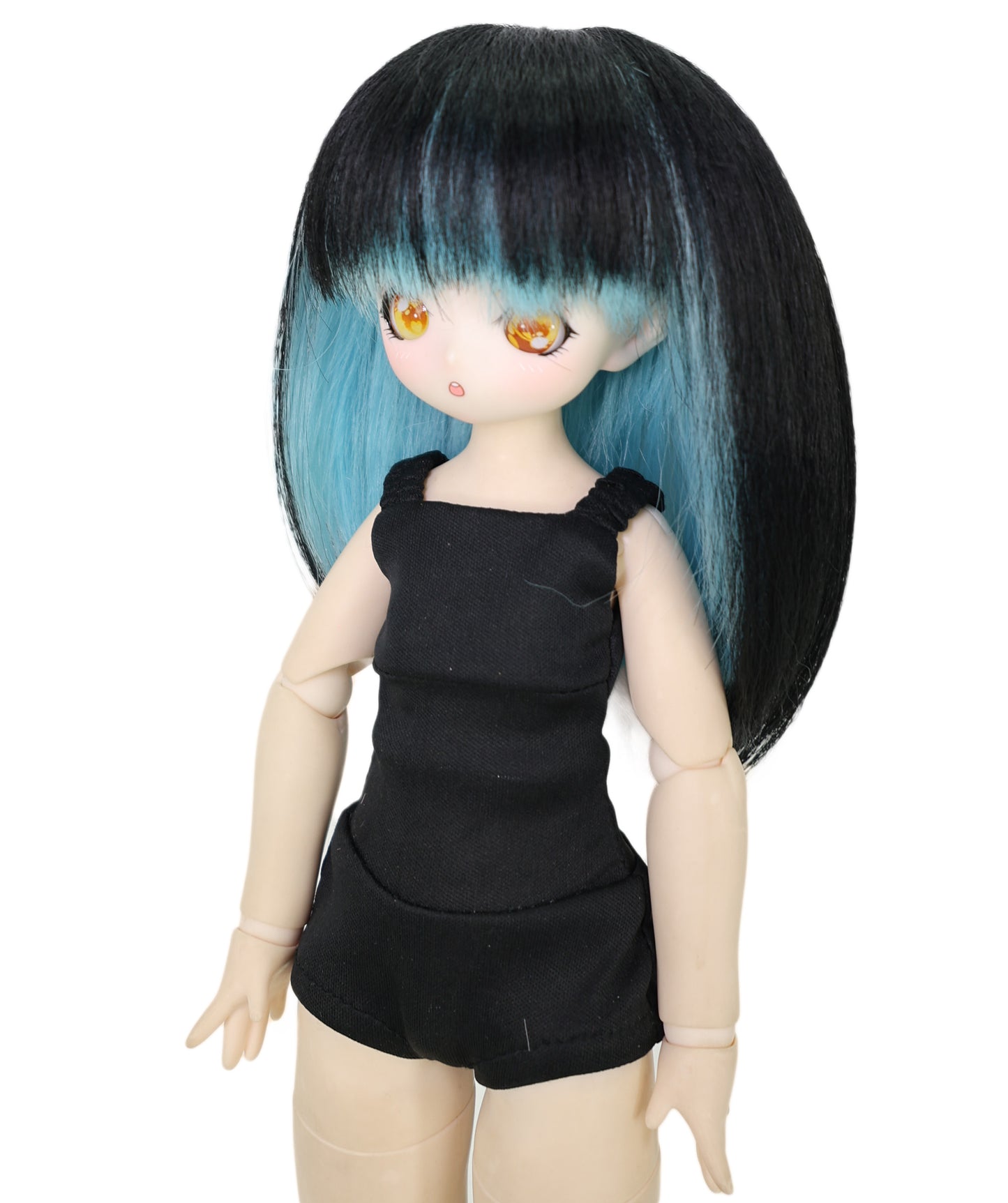 Wigs2you WD40-030 ブラック＆ブルー 7インチ BJD ドール用ウィッグ - 耐熱性フリンジスタイル合成毛 標準キャップ付き