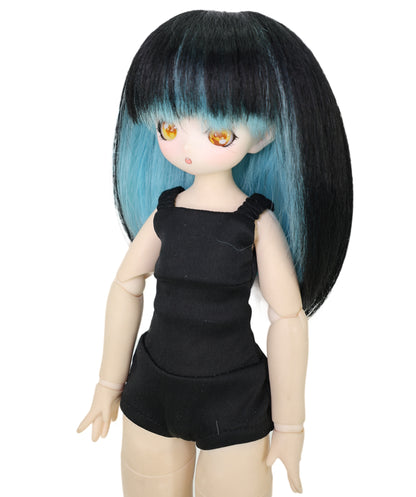 Wigs2you WD40-030 ブラック＆ブルー 7インチ BJD ドール用ウィッグ - 耐熱性フリンジスタイル合成毛 標準キャップ付き