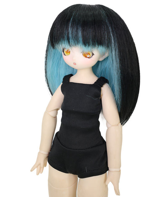 Wigs2you WD40-030 ブラック＆ブルー 7インチ BJD ドール用ウィッグ - 耐熱性フリンジスタイル合成毛 標準キャップ付き