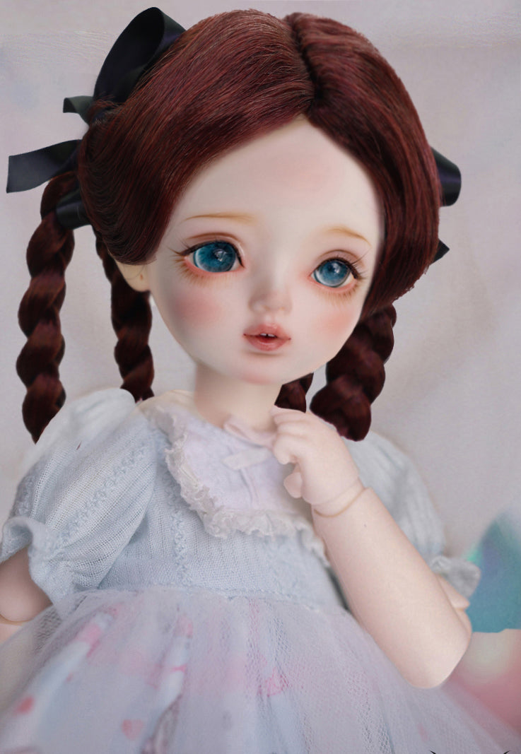 Wigs2you WD40-031-DBR ダークブラウン 7インチ ドールウィッグ ボブスタイル サイド編み込み 1/3&1/4ドール用 ドールスタイリングやコスプレに最適