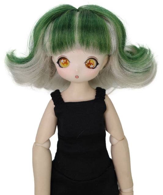 Wigs2you ショートグリーンオンブレドールウィッグ - 5インチ合成毛、JP BJDドール用標準キャップ付き, WD40-034