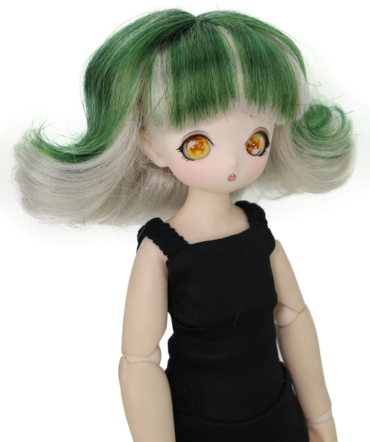 Wigs2you ショートグリーンオンブレドールウィッグ - 5インチ合成毛、JP BJDドール用標準キャップ付き, WD40-034