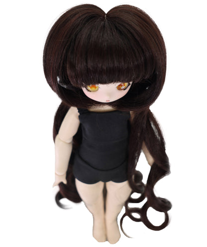 Wigs2you 16インチ ダークブラウン カーリー ドールウィッグ – 耐熱ファイバー入り合成毛、BJDドールやコスプレ用の標準キャップ WD40-039