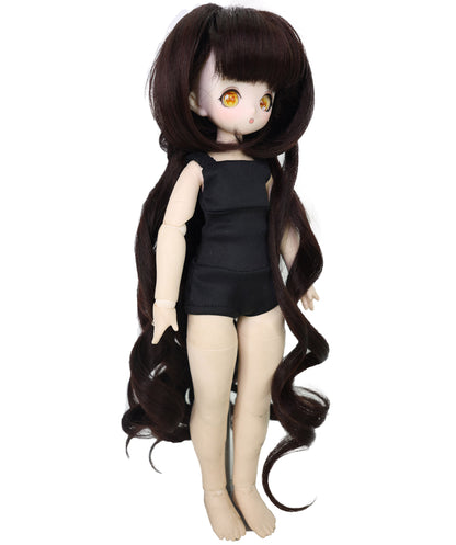 Wigs2you 16インチ ダークブラウン カーリー ドールウィッグ – 耐熱ファイバー入り合成毛、BJDドールやコスプレ用の標準キャップ WD40-039