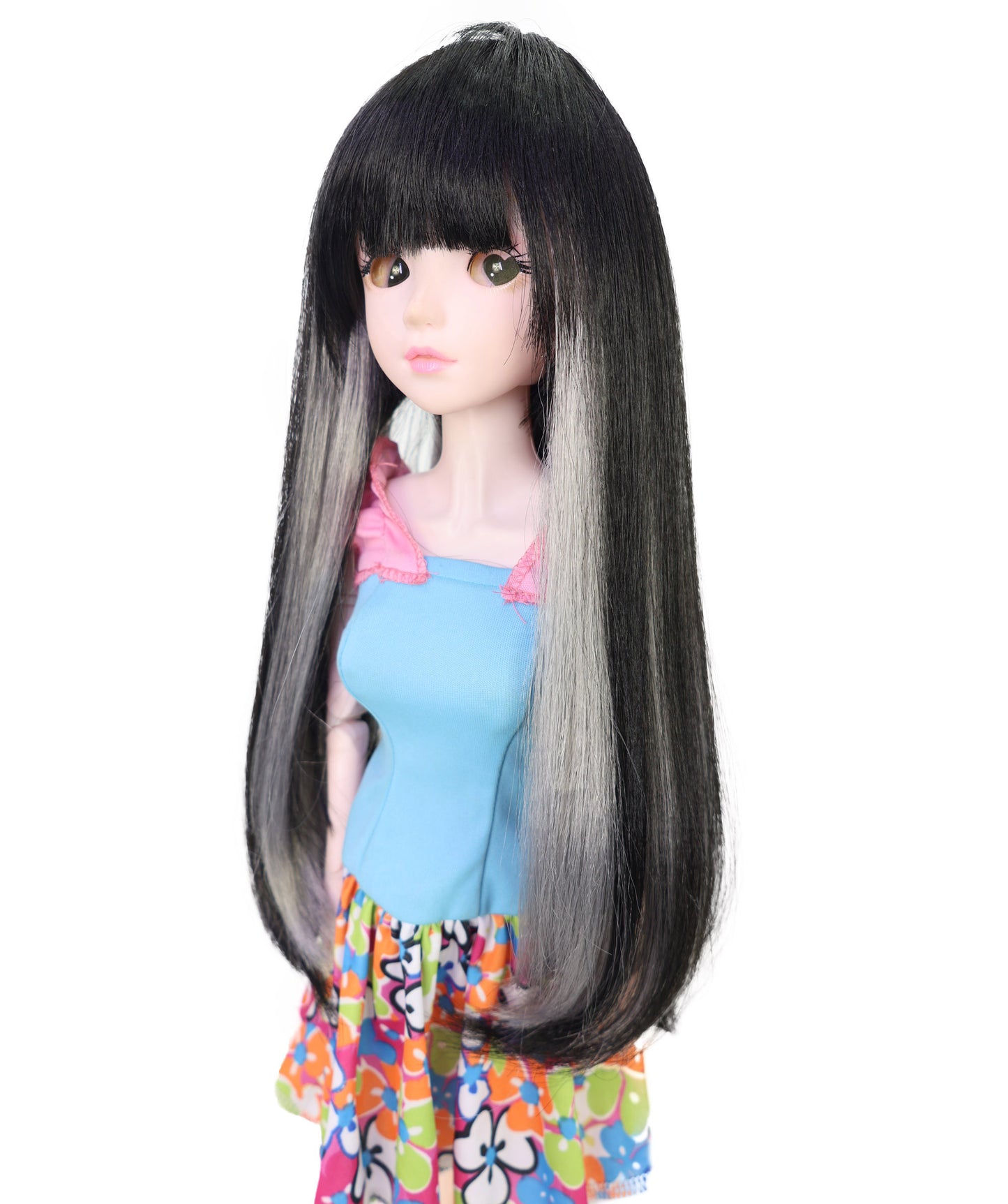 Wigs2you WD40-045 ブラック/グレー JP BJDドール用ウィッグ – 14インチ 耐熱合成繊維 標準キャップ付き コスプレドール用  "