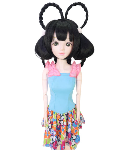 Wigs2you WD40-048 ドールウィッグ！8インチ ブラック ドールウィッグ ループ状のお団子ヘア 難燃性合成繊維製ヘアピース  "