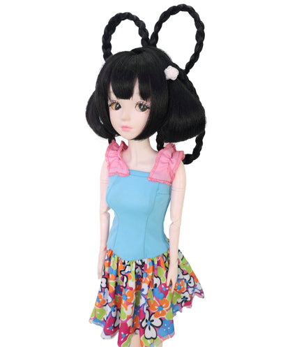 Wigs2you WD40-048 ドールウィッグ！8インチ ブラック ドールウィッグ ループ状のお団子ヘア 難燃性合成繊維製ヘアピース  "