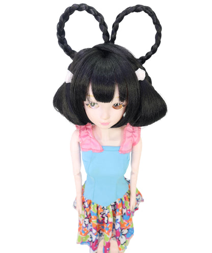 Wigs2you WD40-048 ドールウィッグ！8インチ ブラック ドールウィッグ ループ状のお団子ヘア 難燃性合成繊維製ヘアピース  "