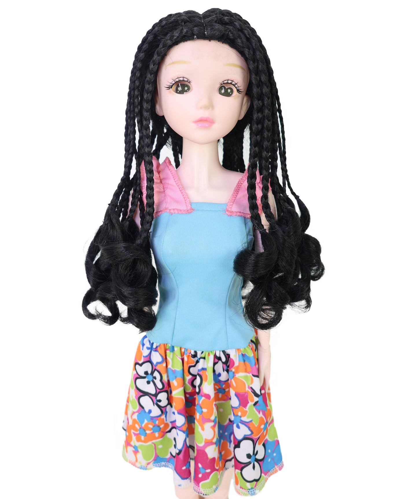 Wigs2you WD40-053 10インチ編み込み人形用ウィッグ、黒色、難燃性合成繊維製ヘアピース、ミニチュアフィギュアのスタイリング用