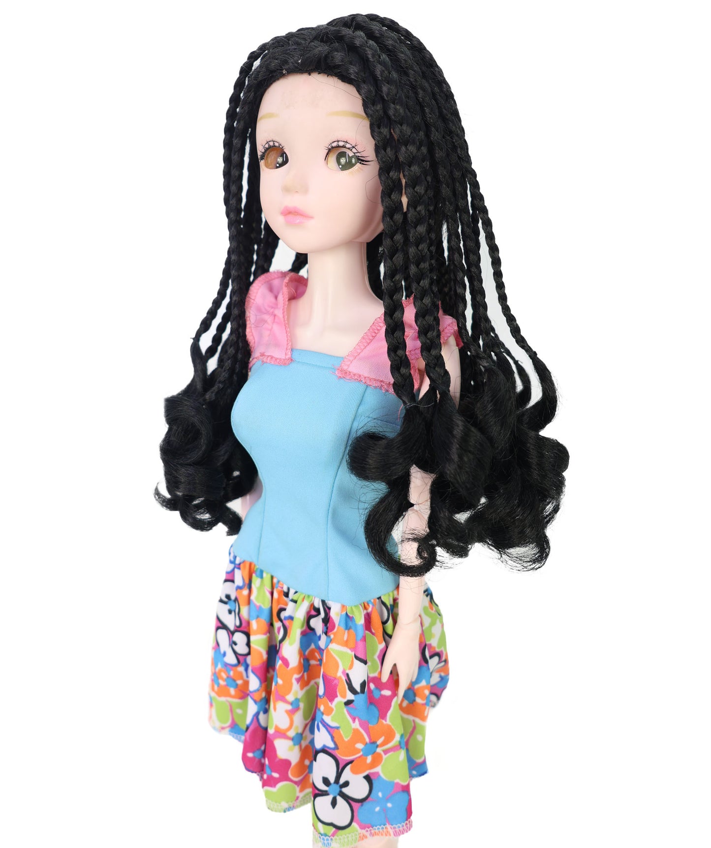 Wigs2you WD40-053 10インチ編み込み人形用ウィッグ、黒色、難燃性合成繊維製ヘアピース、ミニチュアフィギュアのスタイリング用