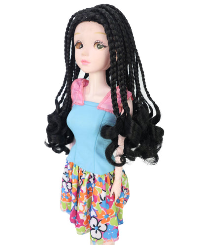 Wigs2you WD40-053 10インチ編み込み人形用ウィッグ、黒色、難燃性合成繊維製ヘアピース、ミニチュアフィギュアのスタイリング用