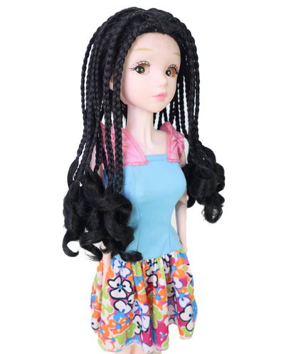 Wigs2you WD40-053 10インチ編み込み人形用ウィッグ、黒色、難燃性合成繊維製ヘアピース、ミニチュアフィギュアのスタイリング用
