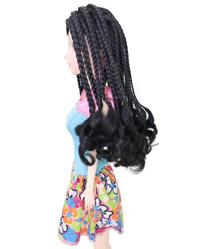 Wigs2you WD40-053 10インチ編み込み人形用ウィッグ、黒色、難燃性合成繊維製ヘアピース、ミニチュアフィギュアのスタイリング用