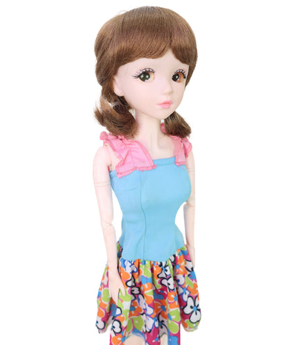 Wigs2you WD40-058 人形用ウィッグ、5インチ プレイ人形用ウィッグ ブラウン 難燃性合成毛 前髪付き 調節可能なキャップレスフィット