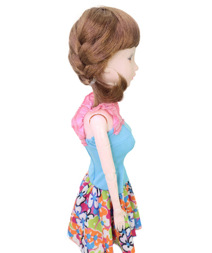 Wigs2you WD40-058 人形用ウィッグ、5インチ プレイ人形用ウィッグ ブラウン 難燃性合成毛 前髪付き 調節可能なキャップレスフィット