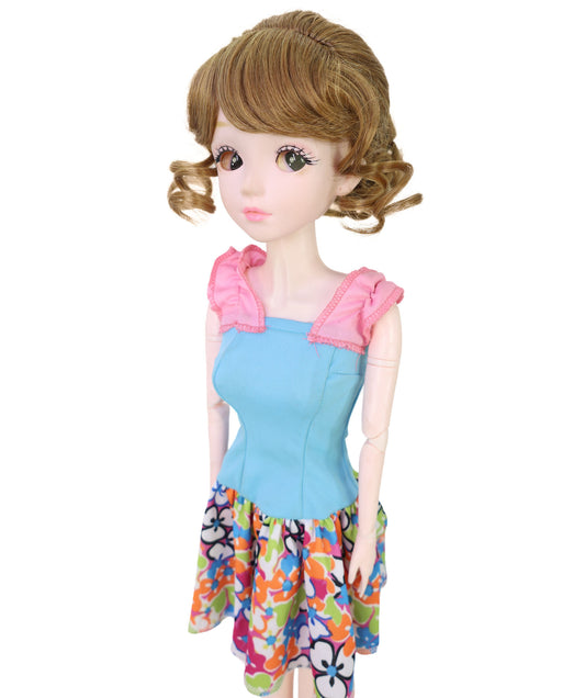 Wigs2you WD40-062 ブラウン ドールウィッグ、BJD 6インチヘア、難燃性合成ショートヘア、調節可能なキャップレスフィット