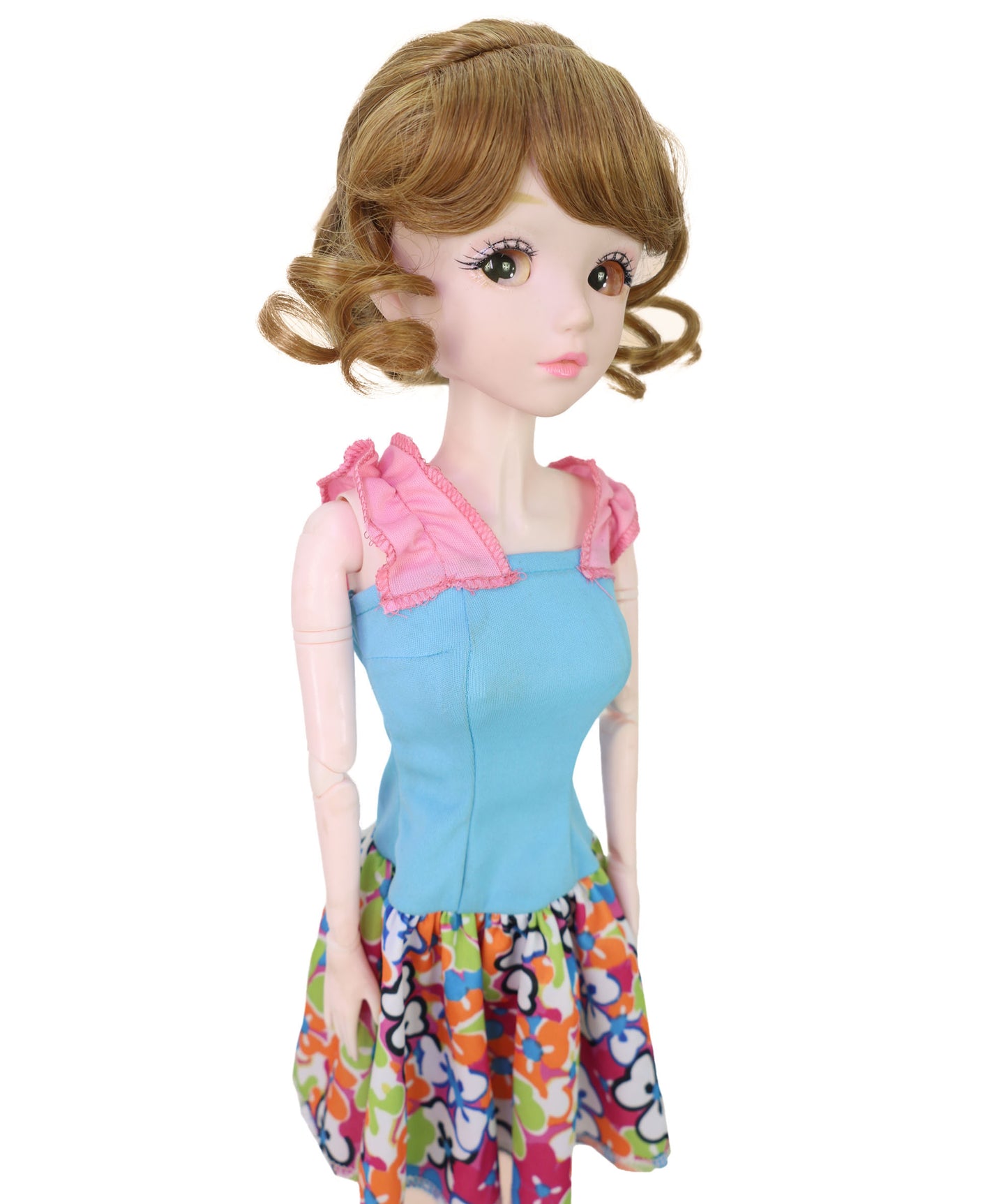 Wigs2you WD40-062 ブラウン ドールウィッグ、BJD 6インチヘア、難燃性合成ショートヘア、調節可能なキャップレスフィット