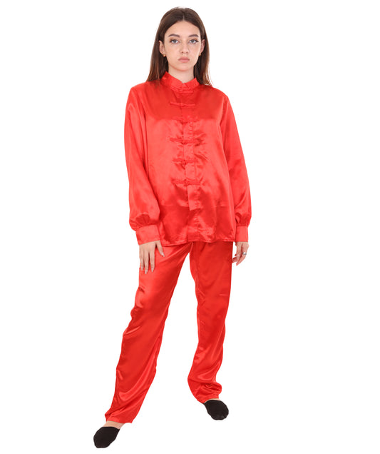 大人用ウィメンズ JCO-270_15 中国の伝統的なカンフー レッドサテン 制服 コスプレ衣装