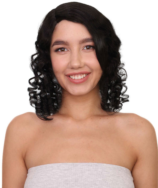 女性用 H-5866 ウィザードワールド ブラック カーリー ウィッチ ウィッグ ハロウィンに最適 難燃性合成繊維