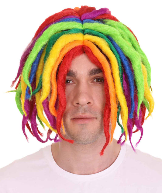 男性用Lil Pump レインボードレッドロックレインボーウィッグ H-4773 セレブウィッグ プレミアム通気性キャップレスキャップ