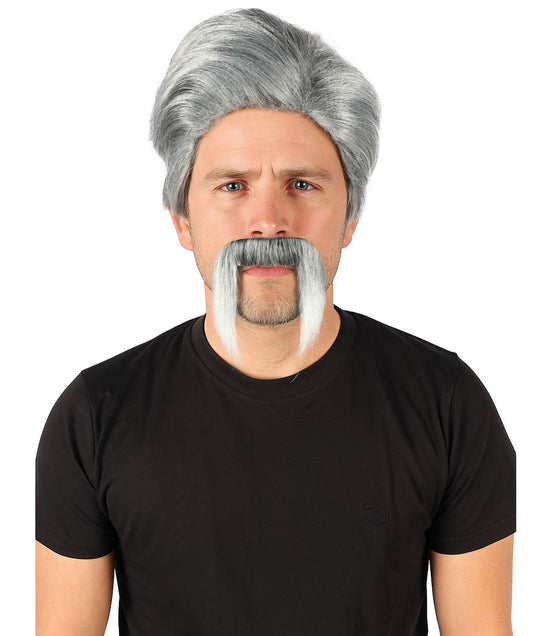 Wigs2you H-7042 大人用メンズスポーツファンツートンカーリーフルウィッグ（口ひげ付き合成繊維）ハロウィンや仮装イベントに最適