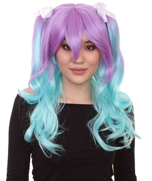 ハロウィンパーティープレミアム大人の女性用 H-2525 ブルーパープルポニーテールウィッグ 現代の淑女のためのエレガントなウィッグへの一歩