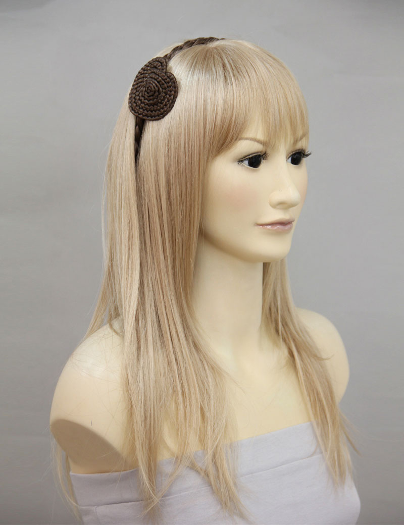 女性 W-8224C のおしゃれなアッシュブラウン 可愛いコンビネーション三つ編みヘッドバンド ハートデコレーションヘアアクセサリー 合成繊維