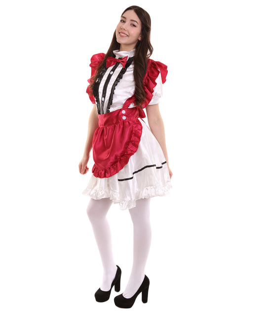 女性用 JCO-326_17 アニメ コスプレ フレンチメイド ファンシー ドレス ダークレッド コスプレ コスチューム