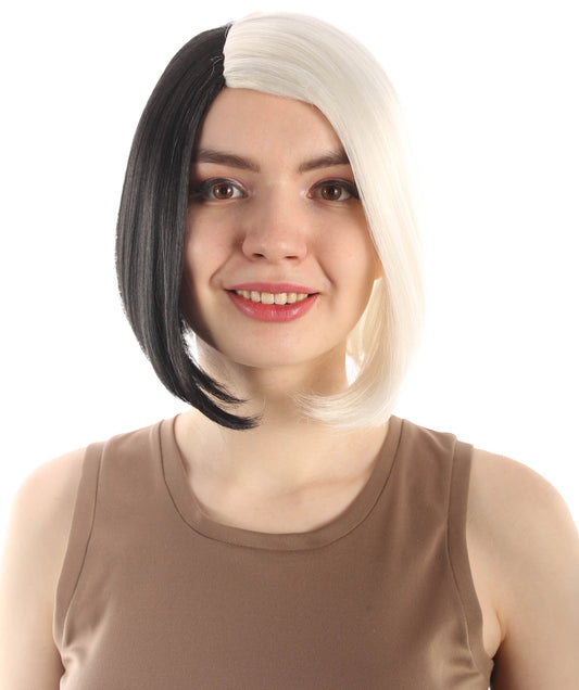 女性用ショルダーレングスフラッパーウィッグ ホワイトブラック H-5375_20 合成繊維ヘア ハロウィンパーティーウィッグコレクション