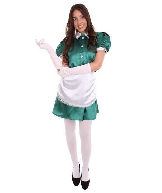 大人用女性の JCO-328_9 フレンチエプロンメイド制服 ダークグリーン コスプレコスチューム